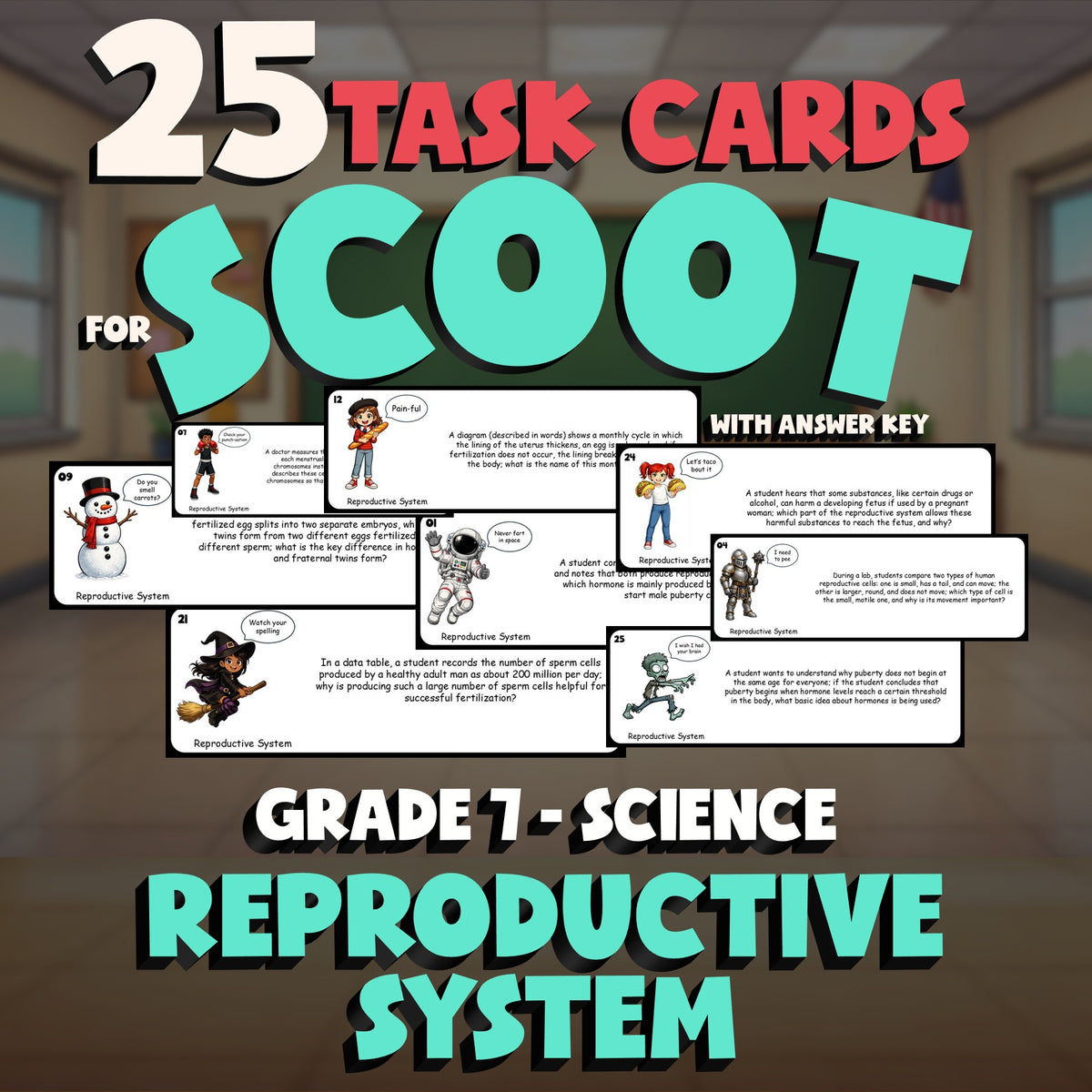 Reproductive System SCOOT TASK CARDS Science Game - No Prep Grade 7 Review
