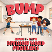 Division Word Problems BUMP Math Game - No Prep Grade 4 Review Activity