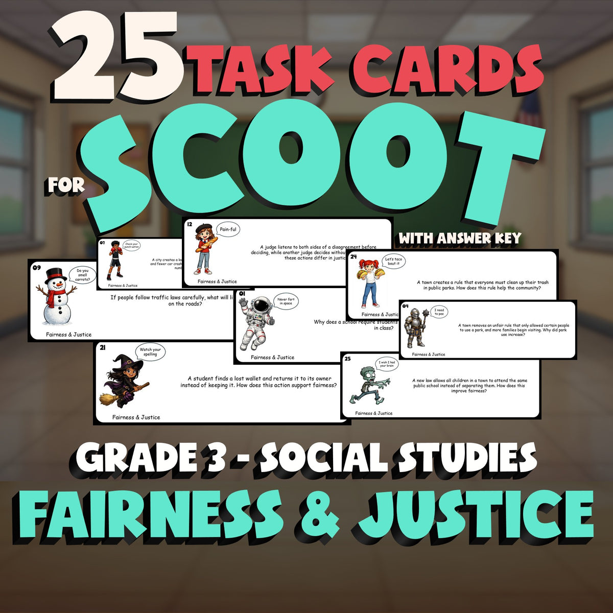 Fairness & Justice SCOOT TASK CARDS Socials Game - No Prep Grade 3 Review