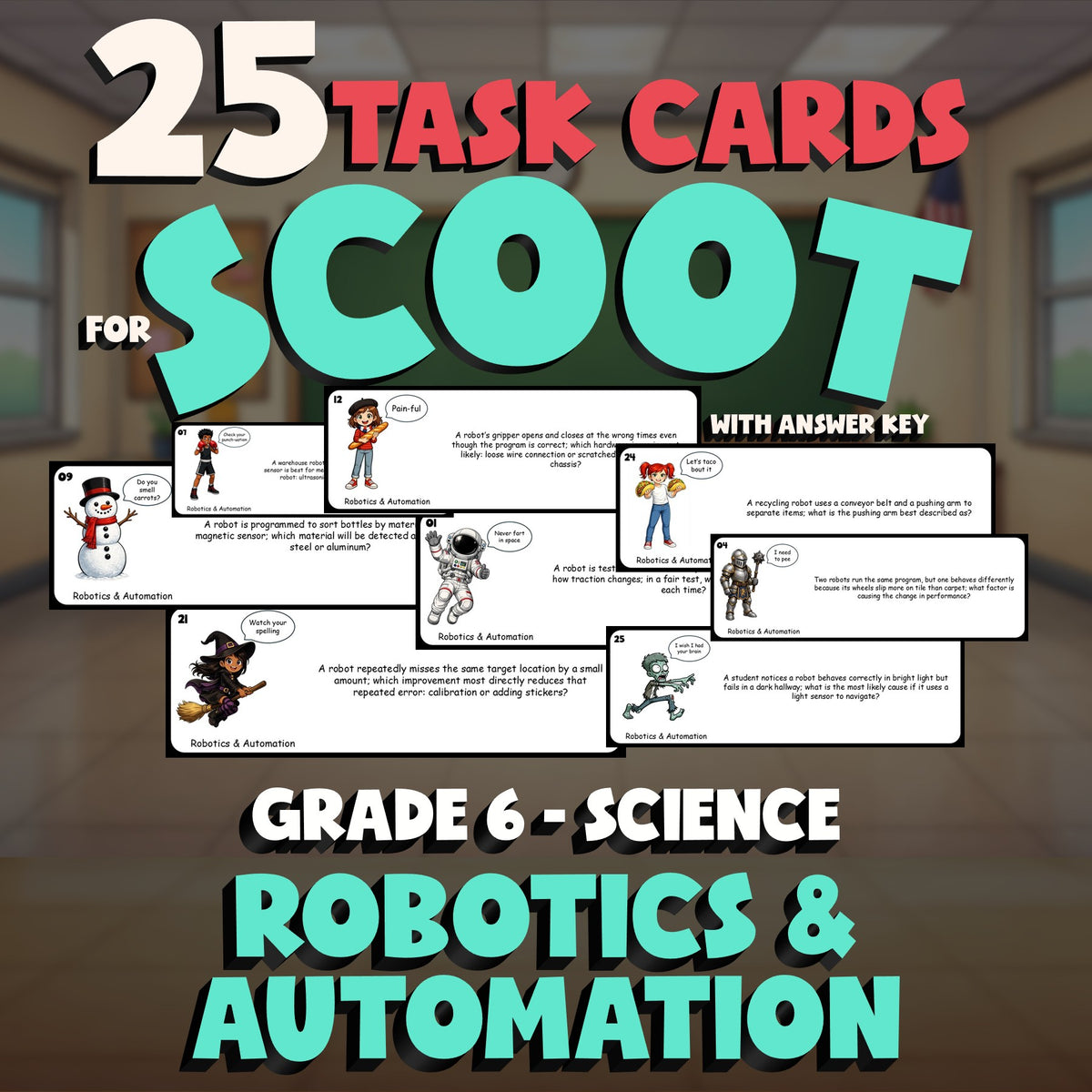 Robotics & Automation SCOOT TASK CARDS Science Game - No Prep Grade 6 Review