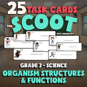Organism Structures & Functions SCOOT TASK CARDS Science Game - No Prep Grade 3