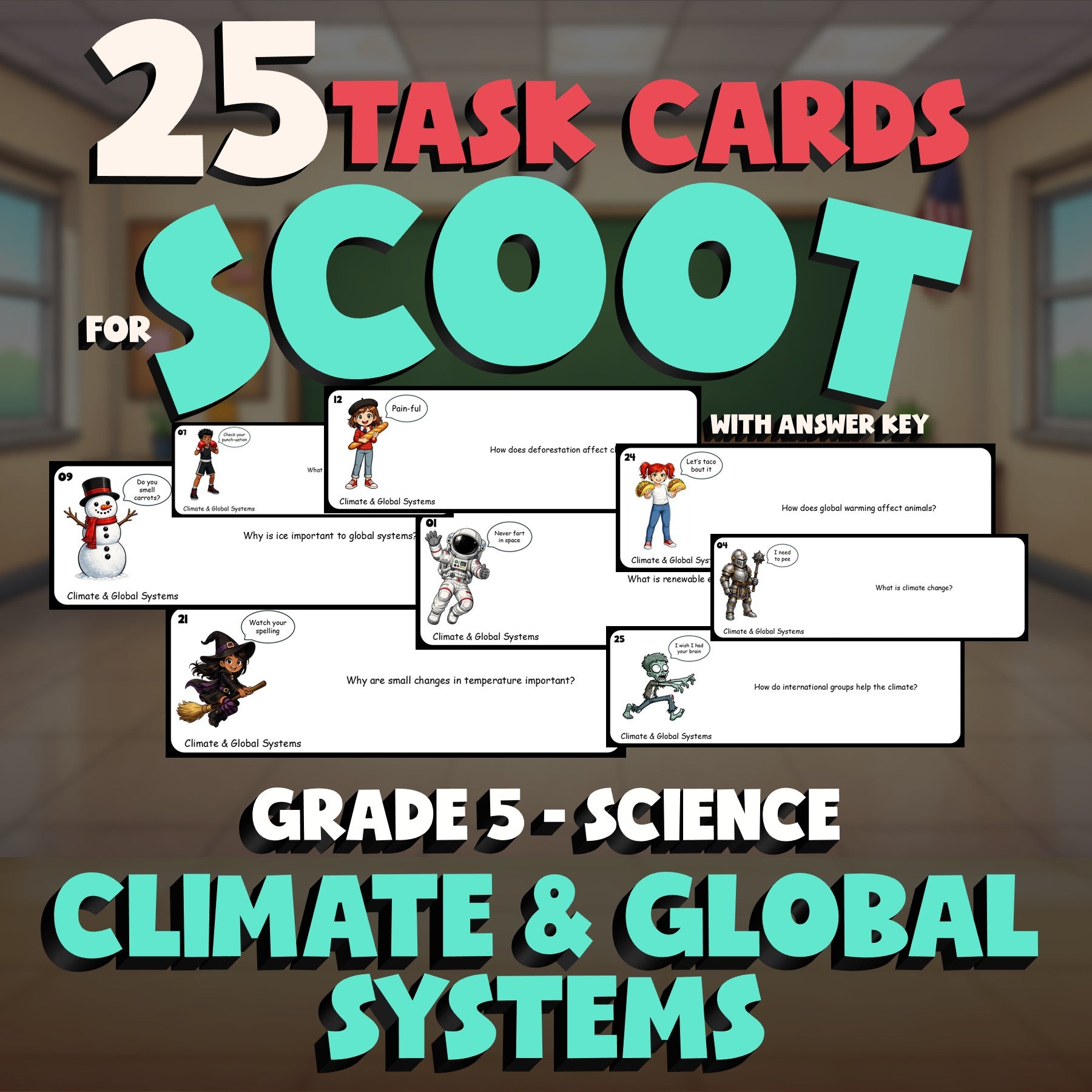Climate & Global Systems SCOOT TASK CARDS Science Game - No Prep Grade 5 Review