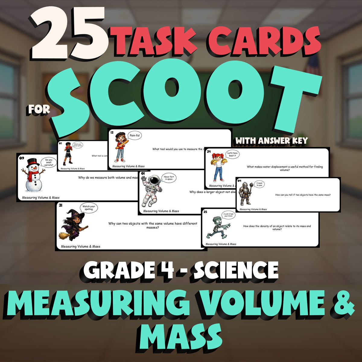 Measuring Volume & Mass SCOOT TASK CARDS Science Game - No Prep Grade 4 Review