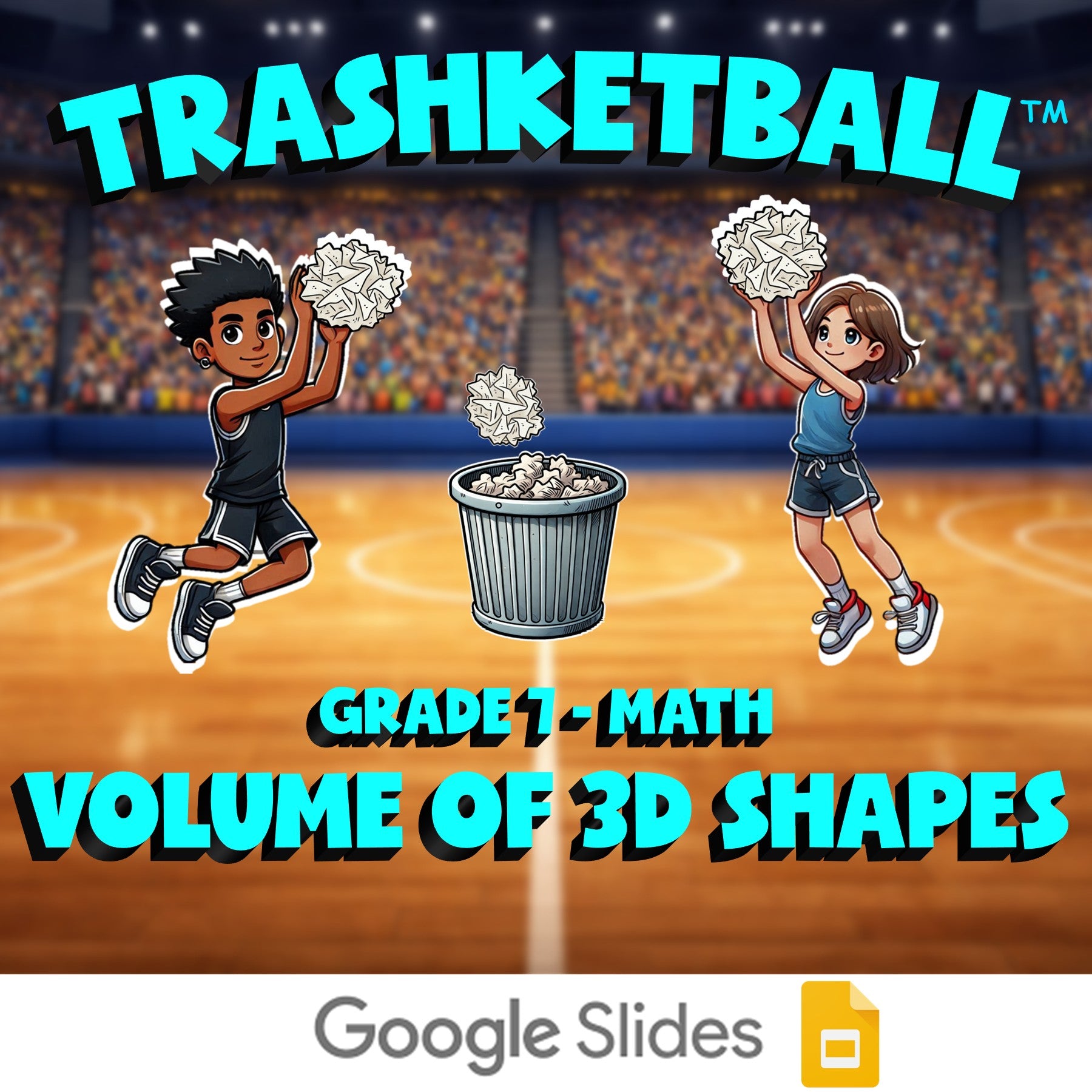 Volume of 3D Shapes TRASHKETBALL Math Game - No Prep Grade 7 Review Activity