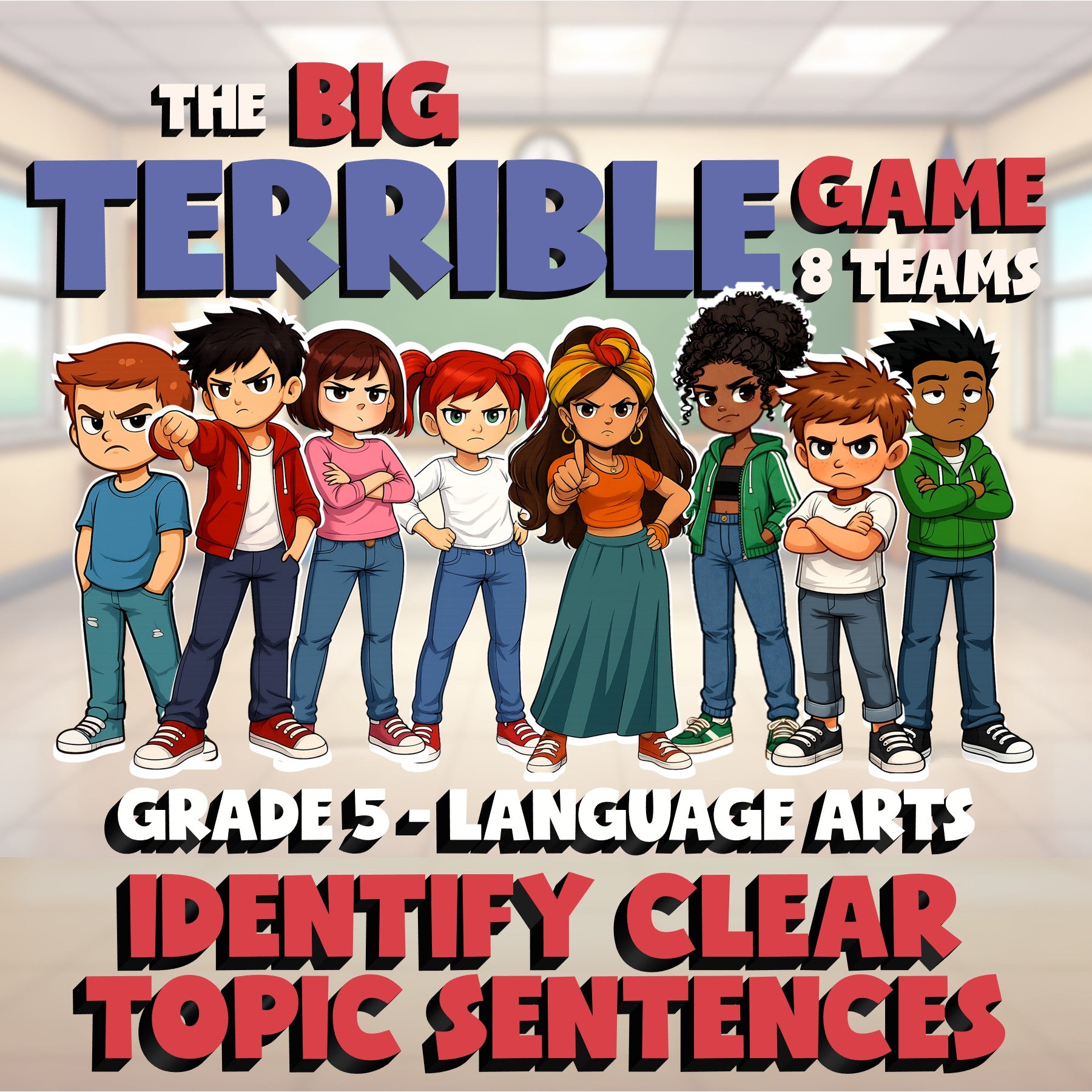 Identify Clear Topic Sentences BIG TERRIBLE GAME - No Prep Grade 5 ELA Review