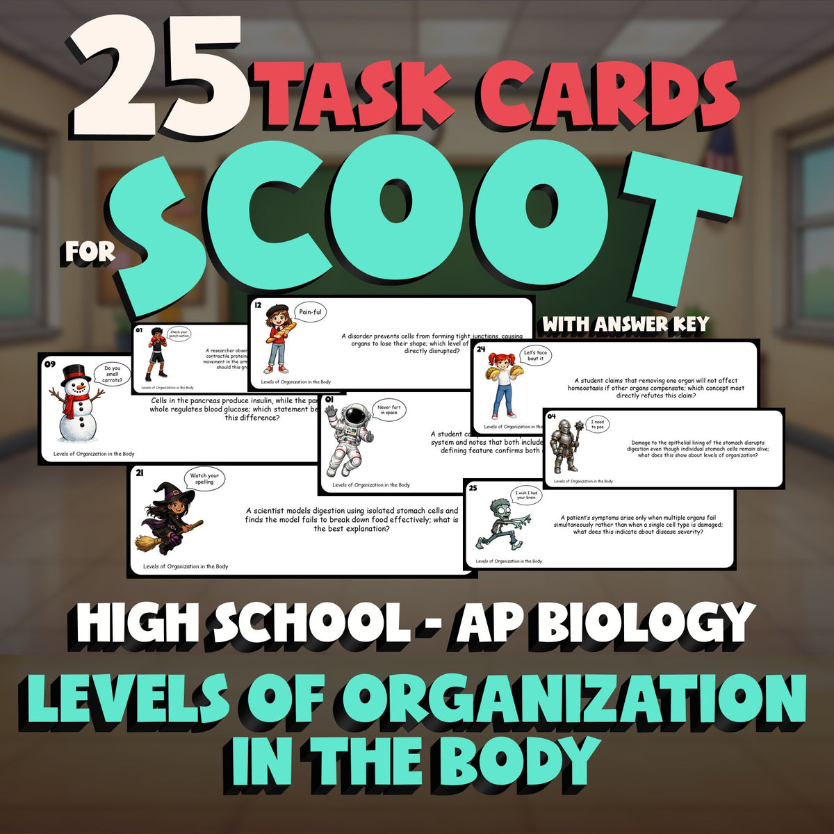 Levels of Organization in the Body SCOOT TASK CARDS Science Game - AP Biology