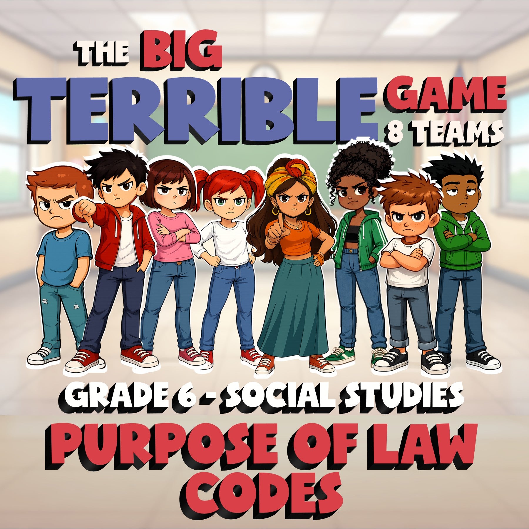 Purpose of Law Codes BIG TERRIBLE GAME - No Prep Grade 6 Socials Review Activity