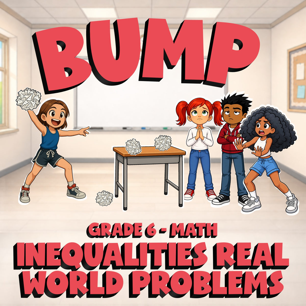 Inequalities Real World Problems BUMP Math Game - No Prep Grade 6 Review