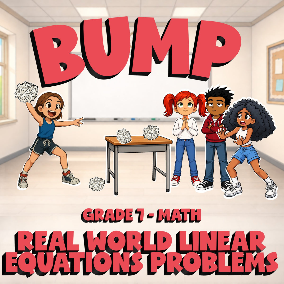 Real World Linear Equations Problems BUMP Math Game - No Prep Grade 7 Review