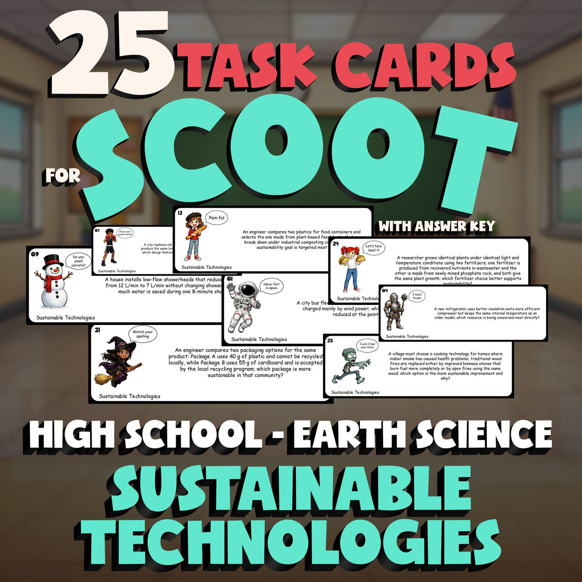 Sustainable Technologies SCOOT TASK CARDS Game - No Prep Earth Science Review