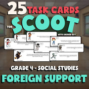Foreign Support SCOOT TASK CARDS Socials Game - No Prep Grade 4 Review Activity