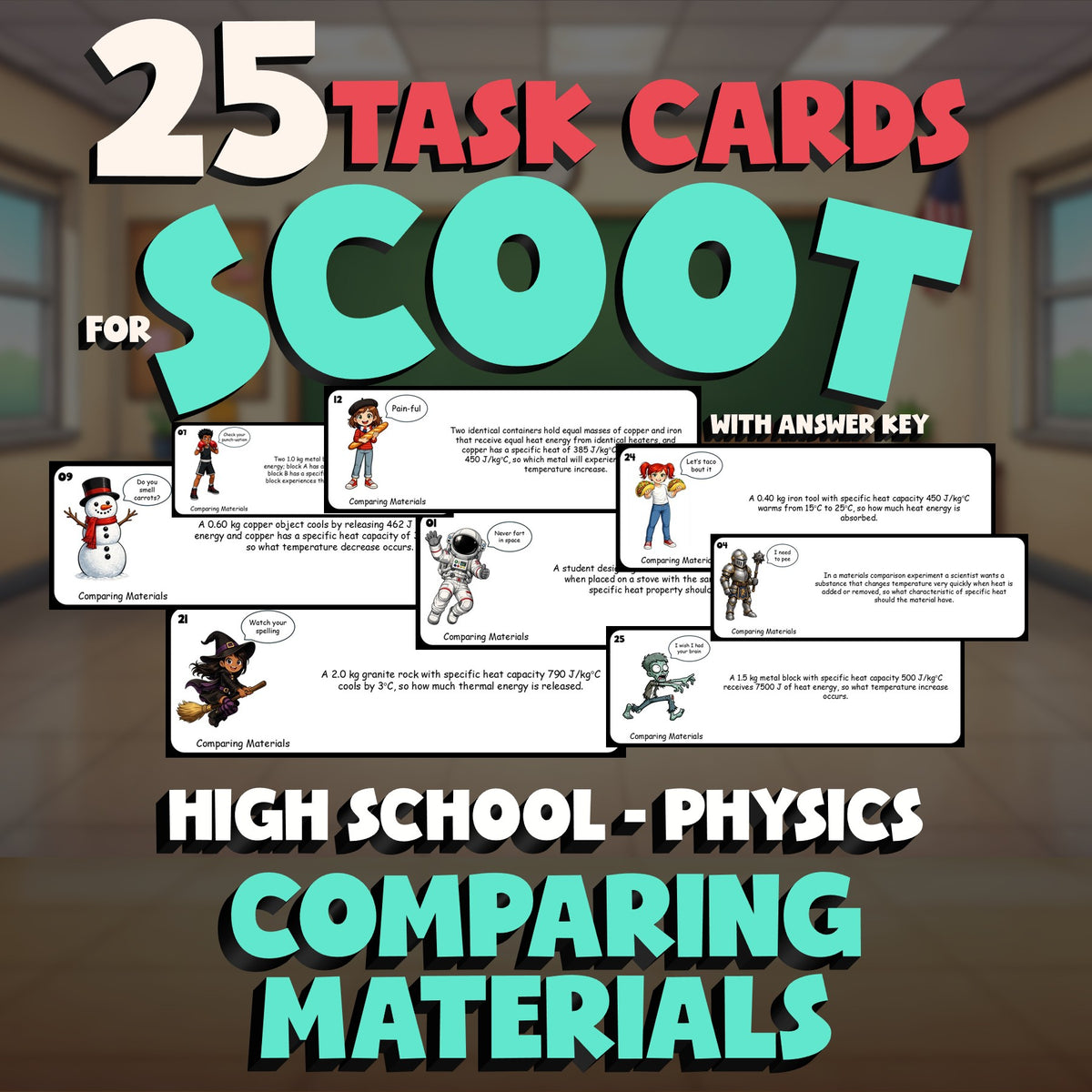 Comparing Materials SCOOT TASK CARDS Science Game - No Prep Physics Review