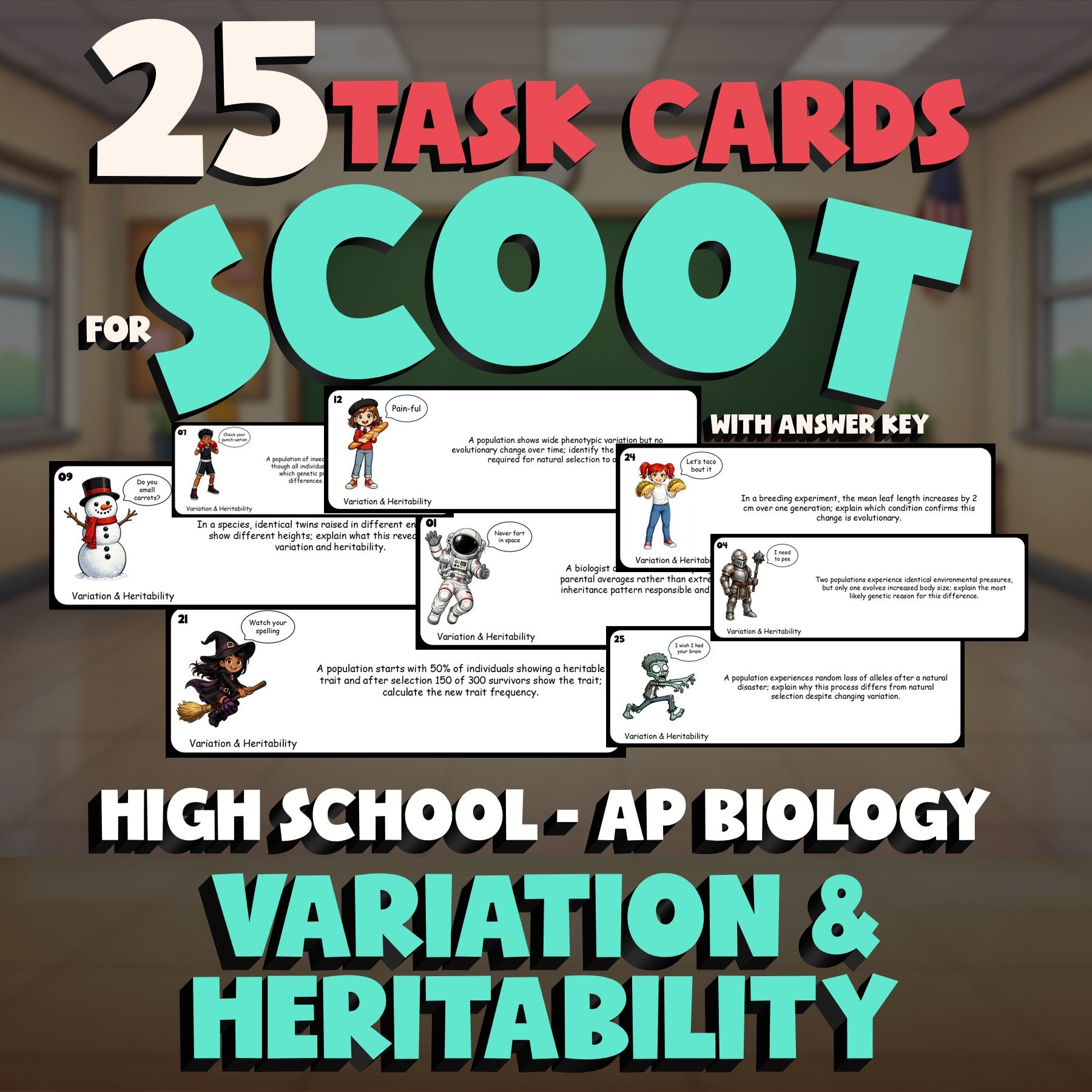 Variation & Heritability SCOOT TASK CARDS Science Game - No Prep AP Biology