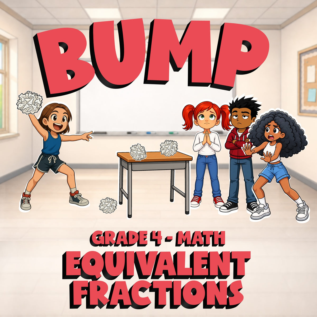 Equivalent Fractions BUMP Math Game - No Prep Grade 4 Review Activity