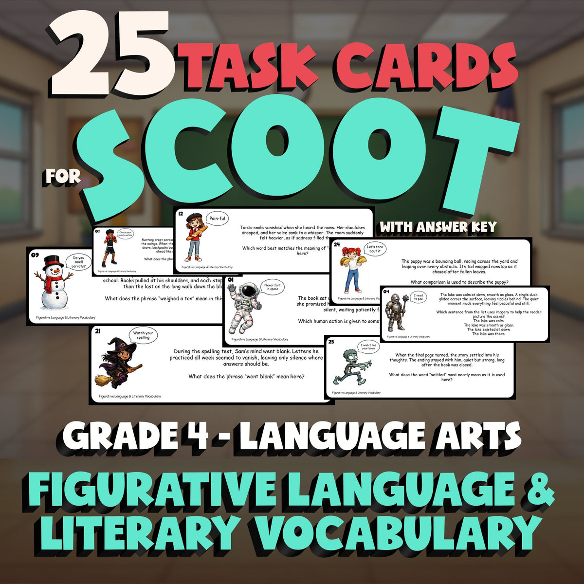 Figurative Language & Literary Vocabulary SCOOT TASK CARDS ELA Game - Grade 4