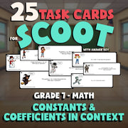 Constants & Coefficients in Context SCOOT TASK CARDS Math Game - No Prep Grade 7