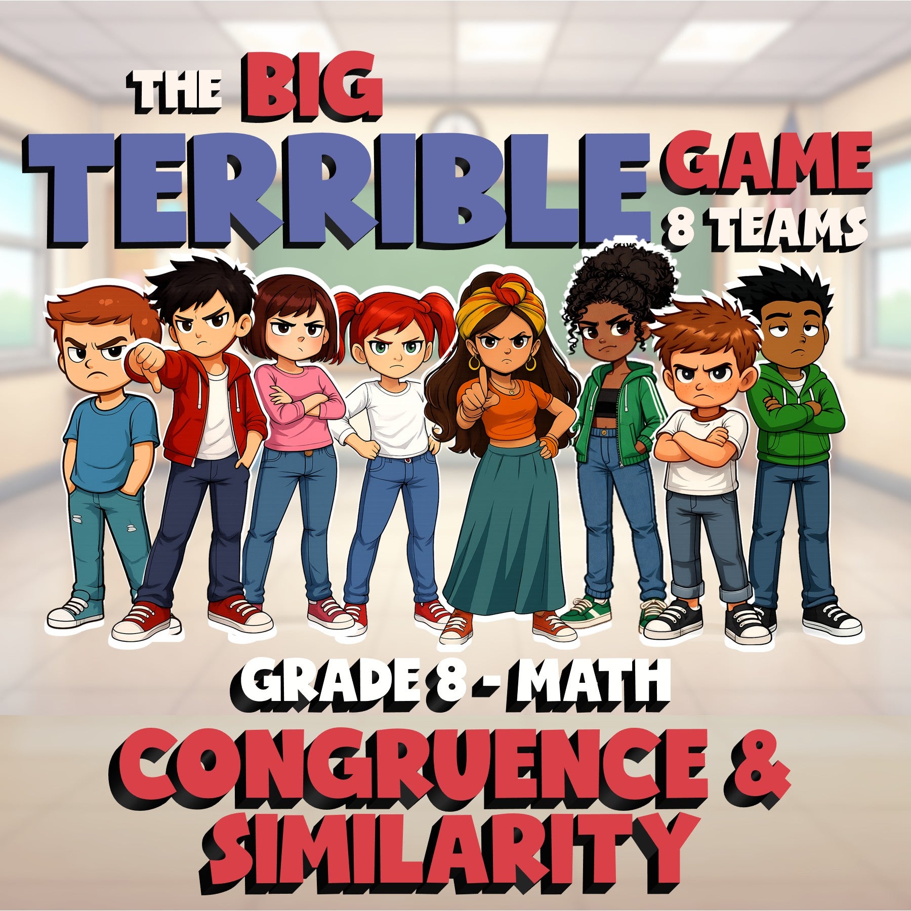 Congruence & Similarity BIG TERRIBLE GAME - No Prep Grade 8 Math Review Activity
