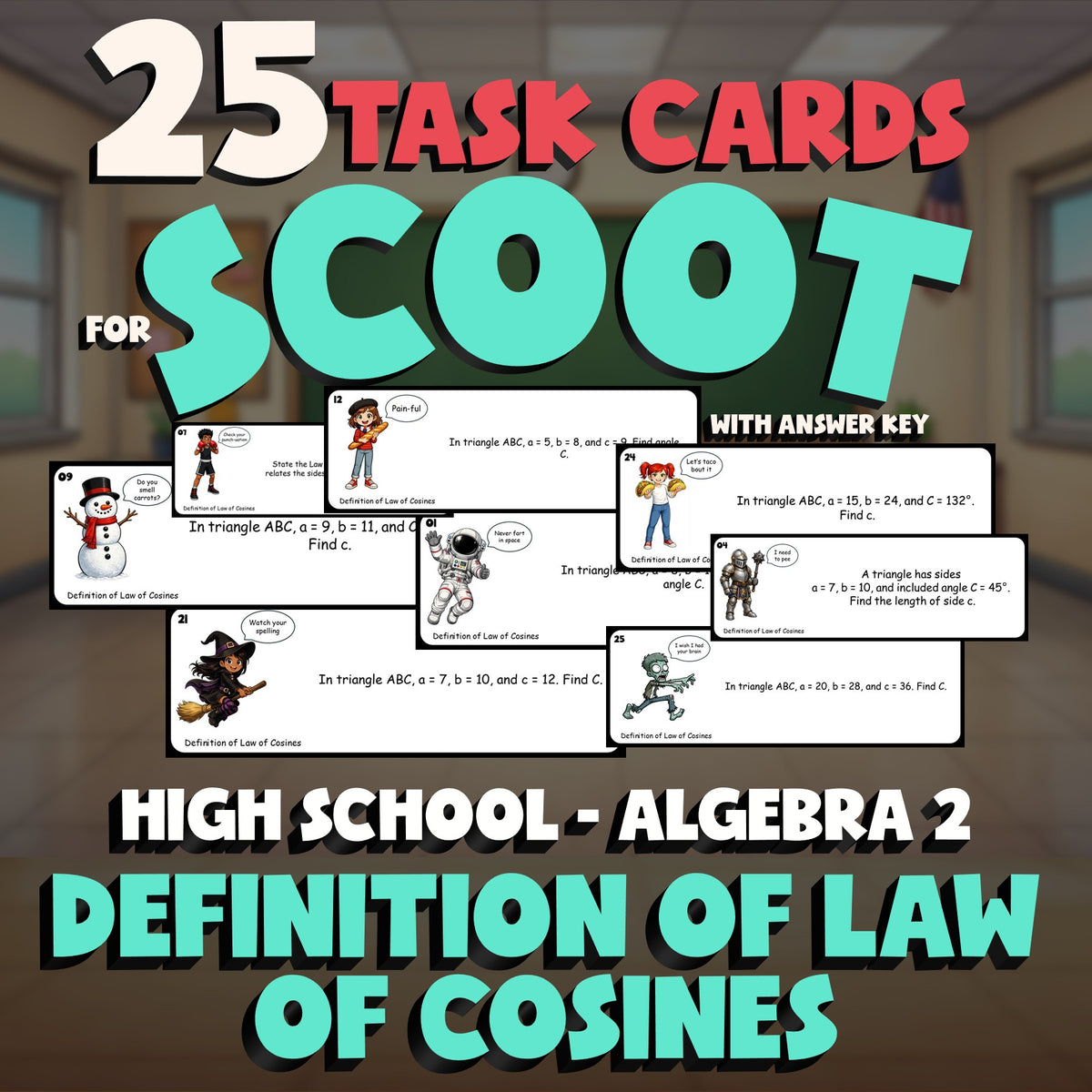 Definition of Law of Cosines SCOOT TASK CARDS Math Game - No Prep Algebra 2