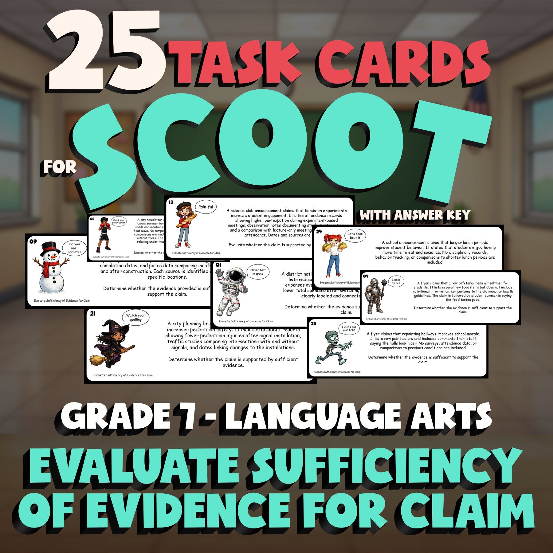 Evaluate Sufficiency of Evidence for Claim SCOOT TASK CARDS ELA Game - Grade 7