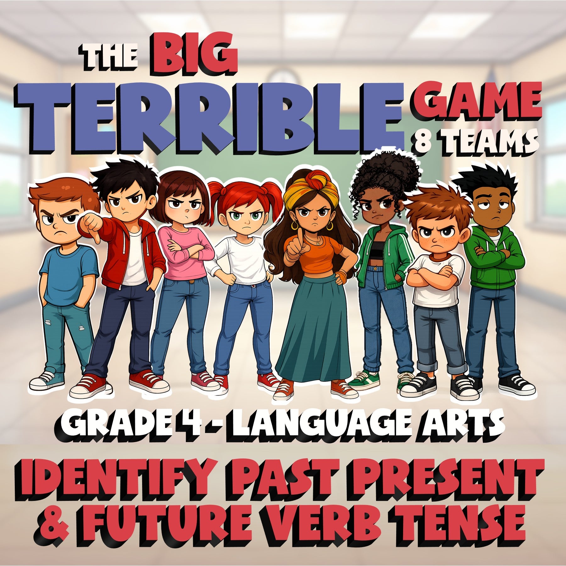 Identify Past Present & Future Verb Tense BIG TERRIBLE GAME - Grade 4 ELA Review