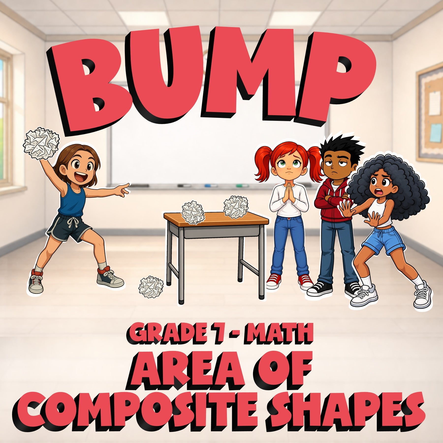 Area of Composite Shapes BUMP Math Game - No Prep Grade 7 Review Activity