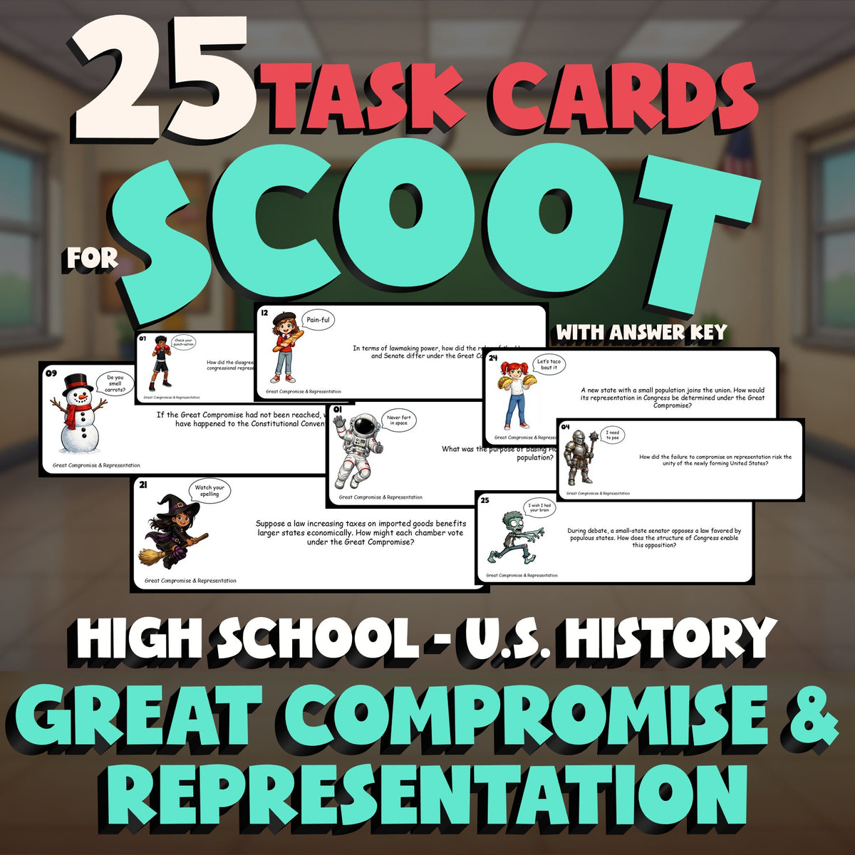 Great Compromise & Representation SCOOT TASK CARDS U.S. History Game - No Prep