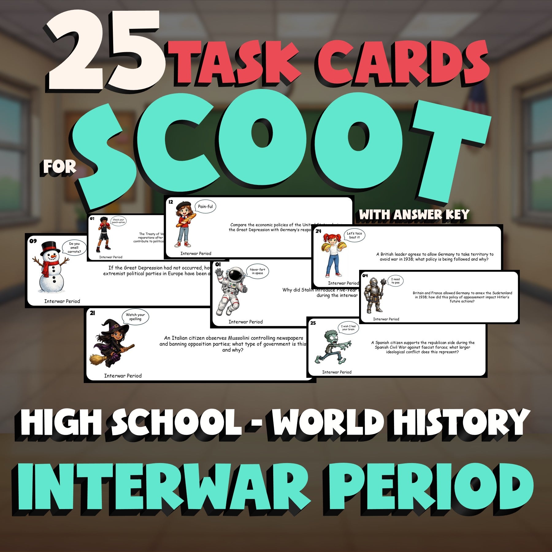 Interwar Period SCOOT TASK CARDS Game - No Prep World History Review Activity