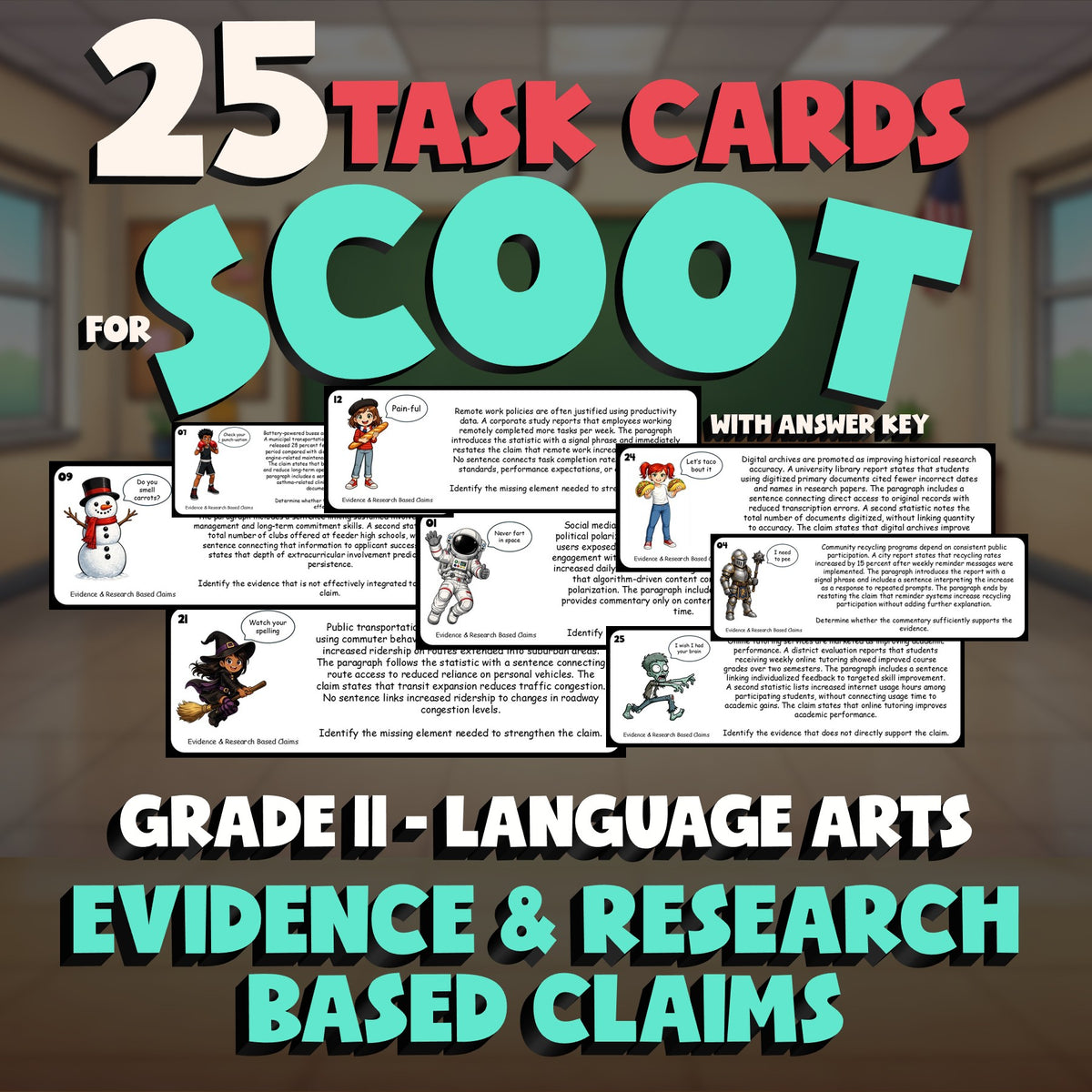 Evidence & Research Based Claims SCOOT TASK CARDS ELA Game - No Prep Grade 11