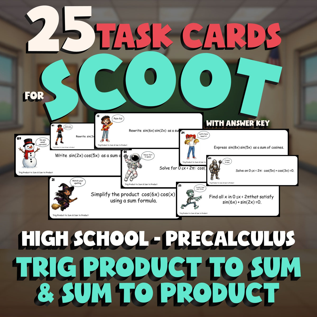 Trig Product to Sum & Sum to Product SCOOT TASK CARDS Math Game - PreCalculus