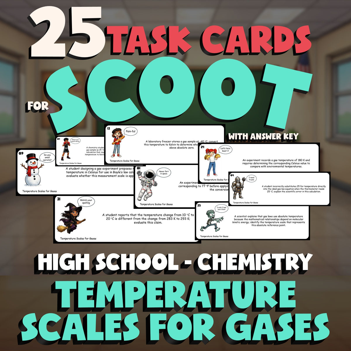 Temperature Scales for Gases SCOOT TASK CARDS Science Game - No Prep Chemistry