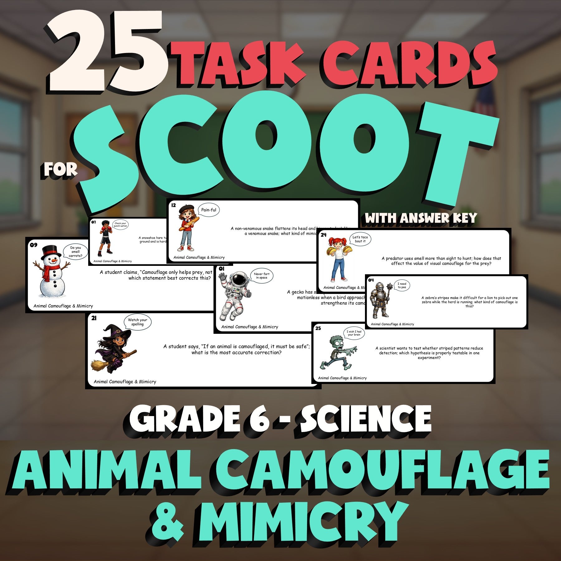 Animal Camouflage & Mimicry SCOOT TASK CARDS Science Game - No Prep Grade 6