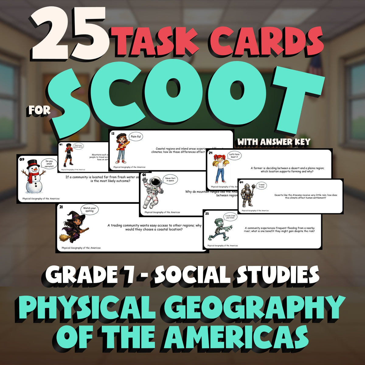 Physical Geography of the Americas SCOOT TASK CARDS Socials Game - Grade 7