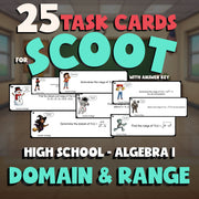 Domain & Range SCOOT TASK CARDS Math Game - No Prep Algebra 1 Review Activity
