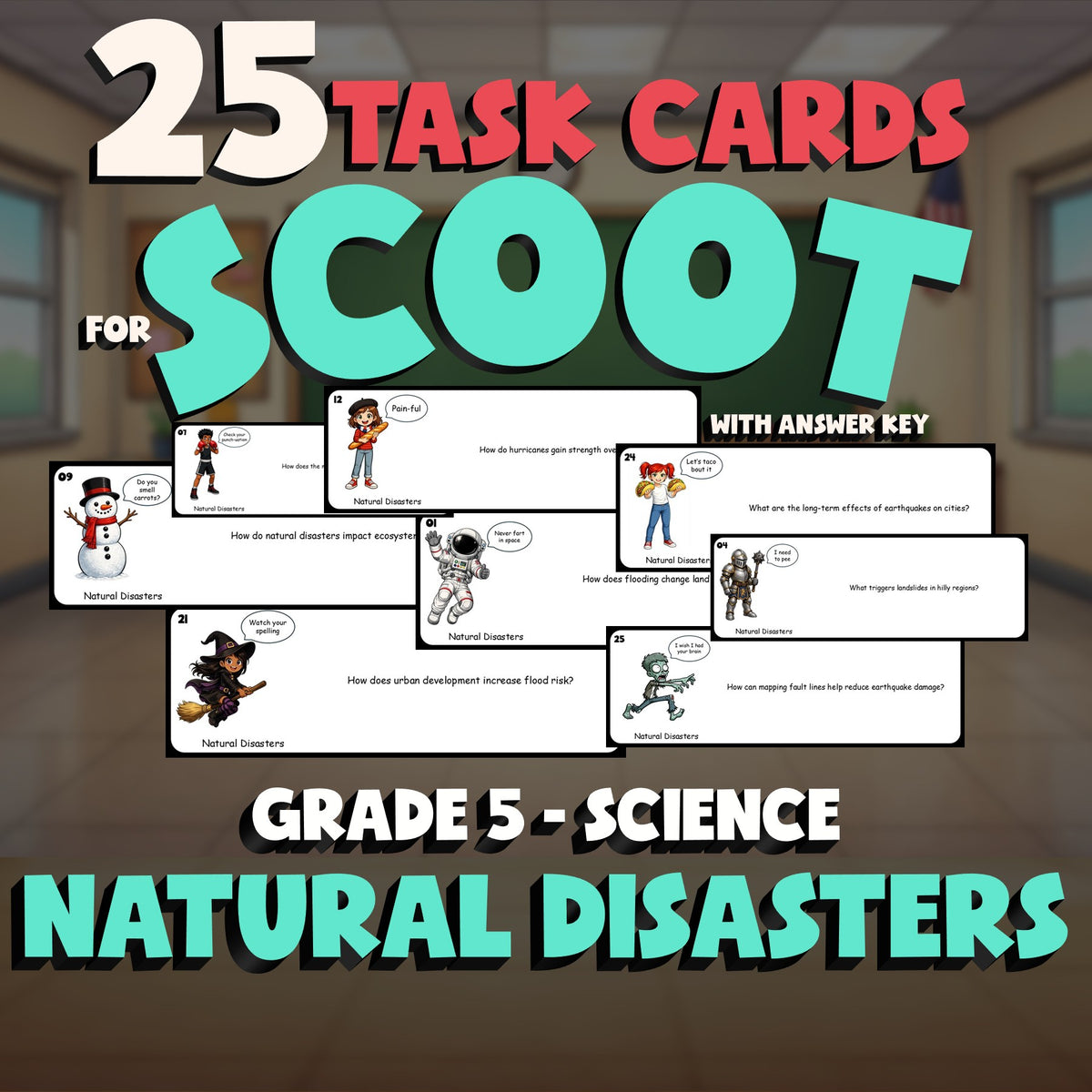 Natural Disasters SCOOT TASK CARDS Science Game - No Prep Grade 5 Review