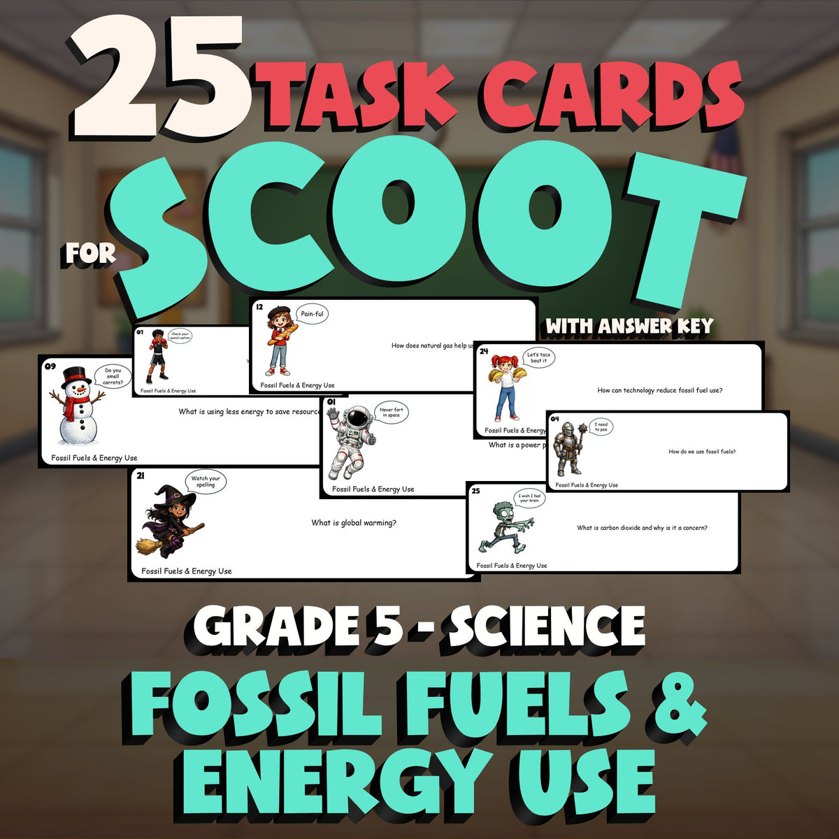 Fossil Fuels & Energy Use SCOOT TASK CARDS Science Game - No Prep Grade 5 Review