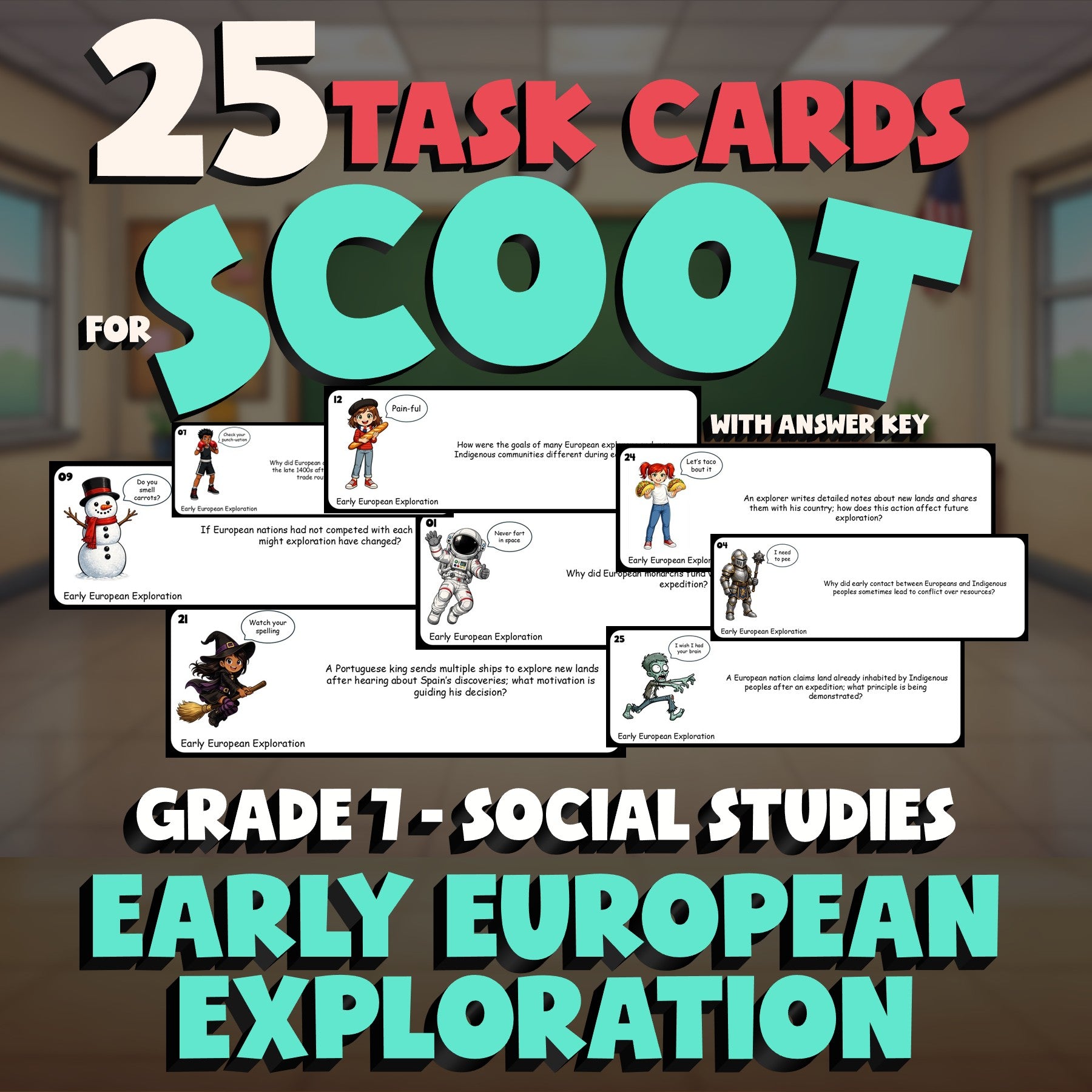 Early European Exploration SCOOT TASK CARDS Socials Game - No Prep Grade 7