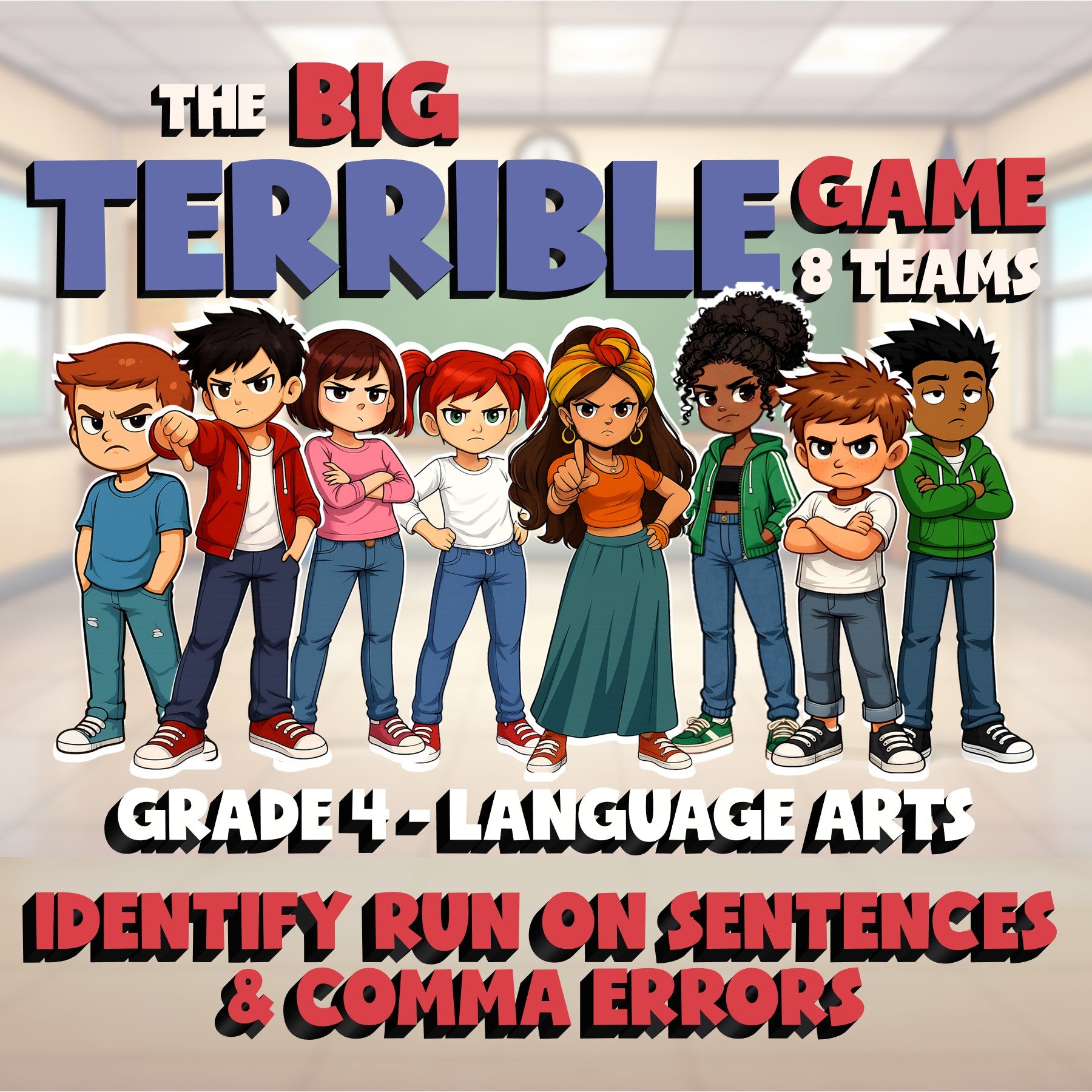 Identify Run On Sentences & Comma Errors BIG TERRIBLE GAME - Grade 4 ELA Review