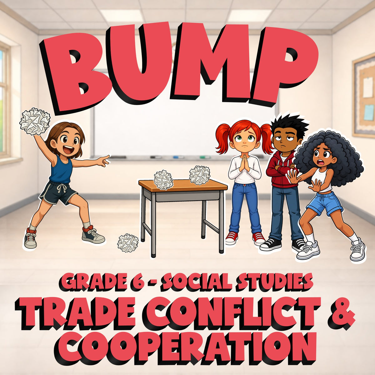 Trade Conflict & Cooperation BUMP Socials Game - No Prep Grade 6 Review Activity