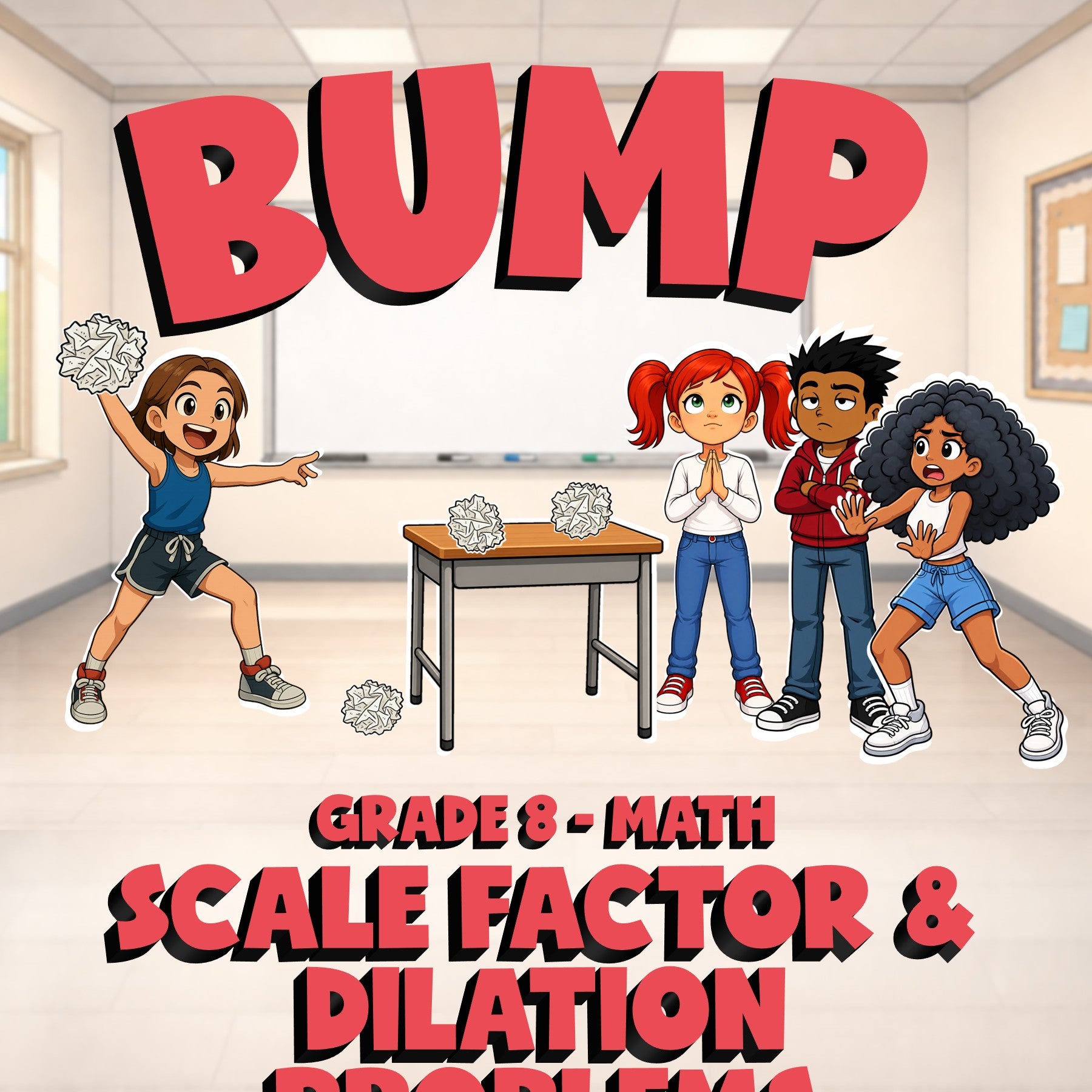 Scale Factor & Dilation Problems BUMP Math Game - No Prep Grade 8 Review