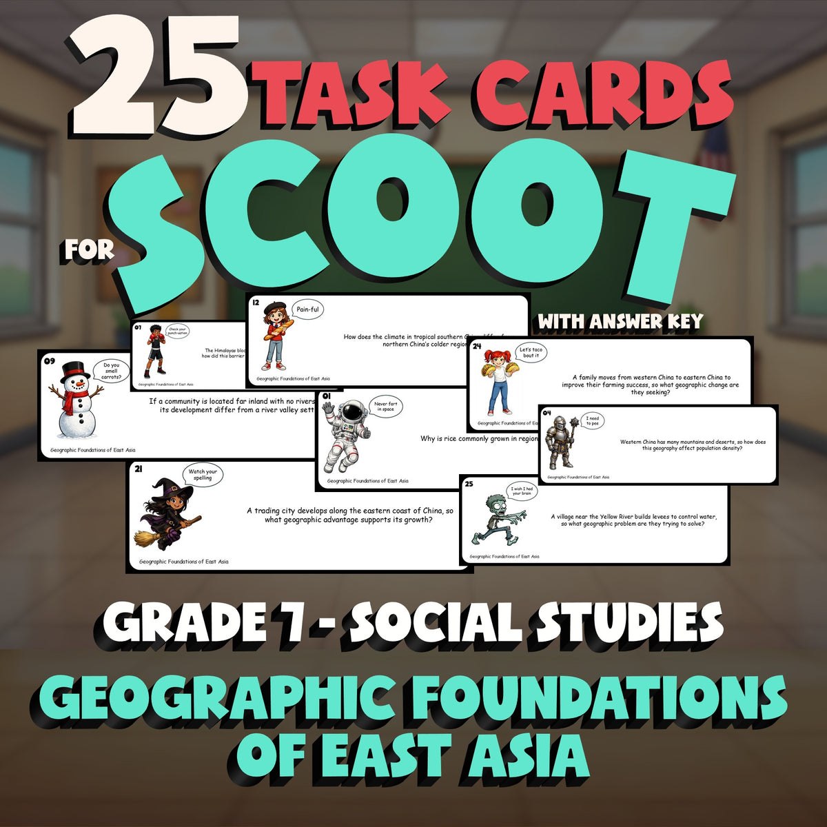 Geographic Foundations of East Asia SCOOT TASK CARDS Socials Game - Grade 7