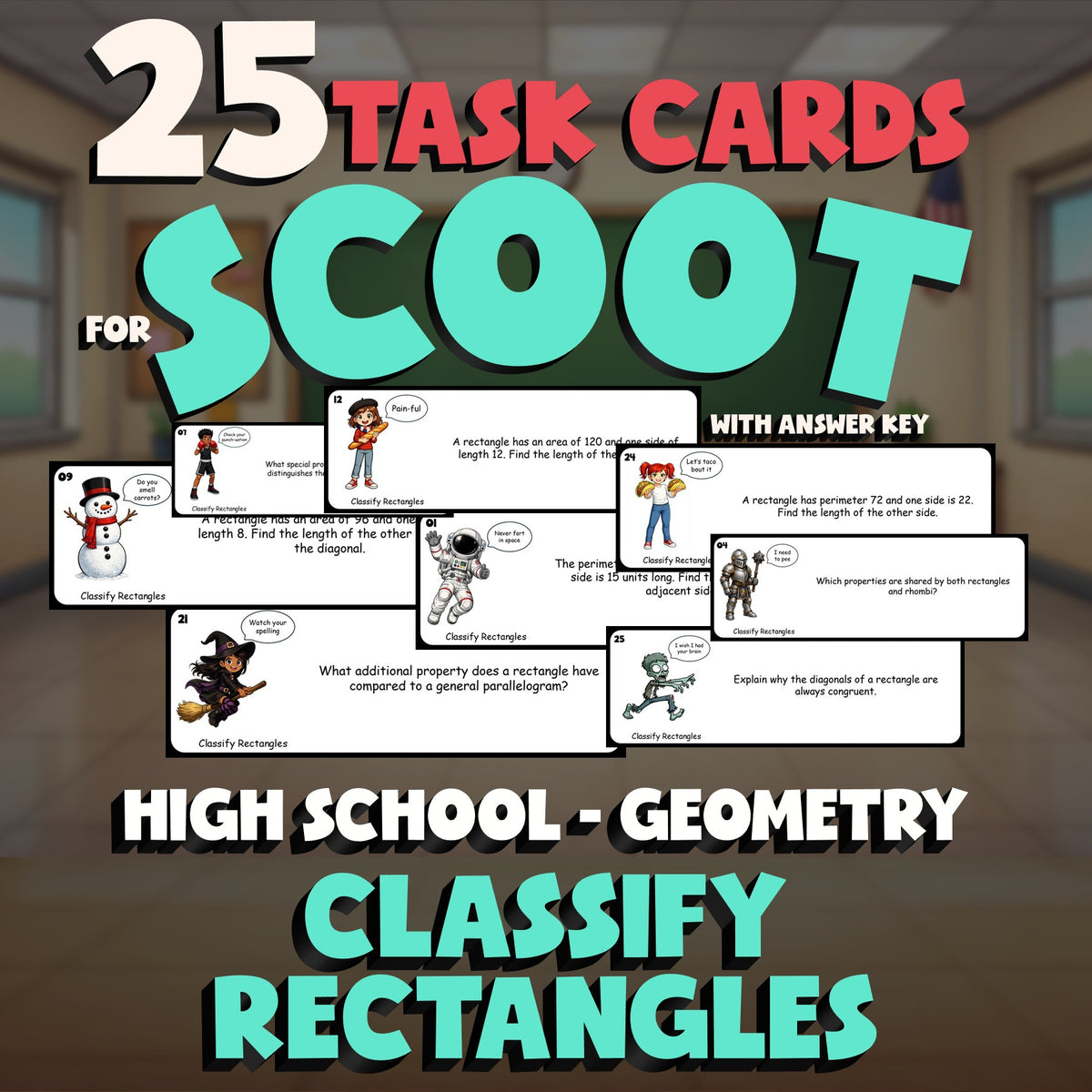 Classify Rectangles SCOOT TASK CARDS Math Game - No Prep Geometry Review