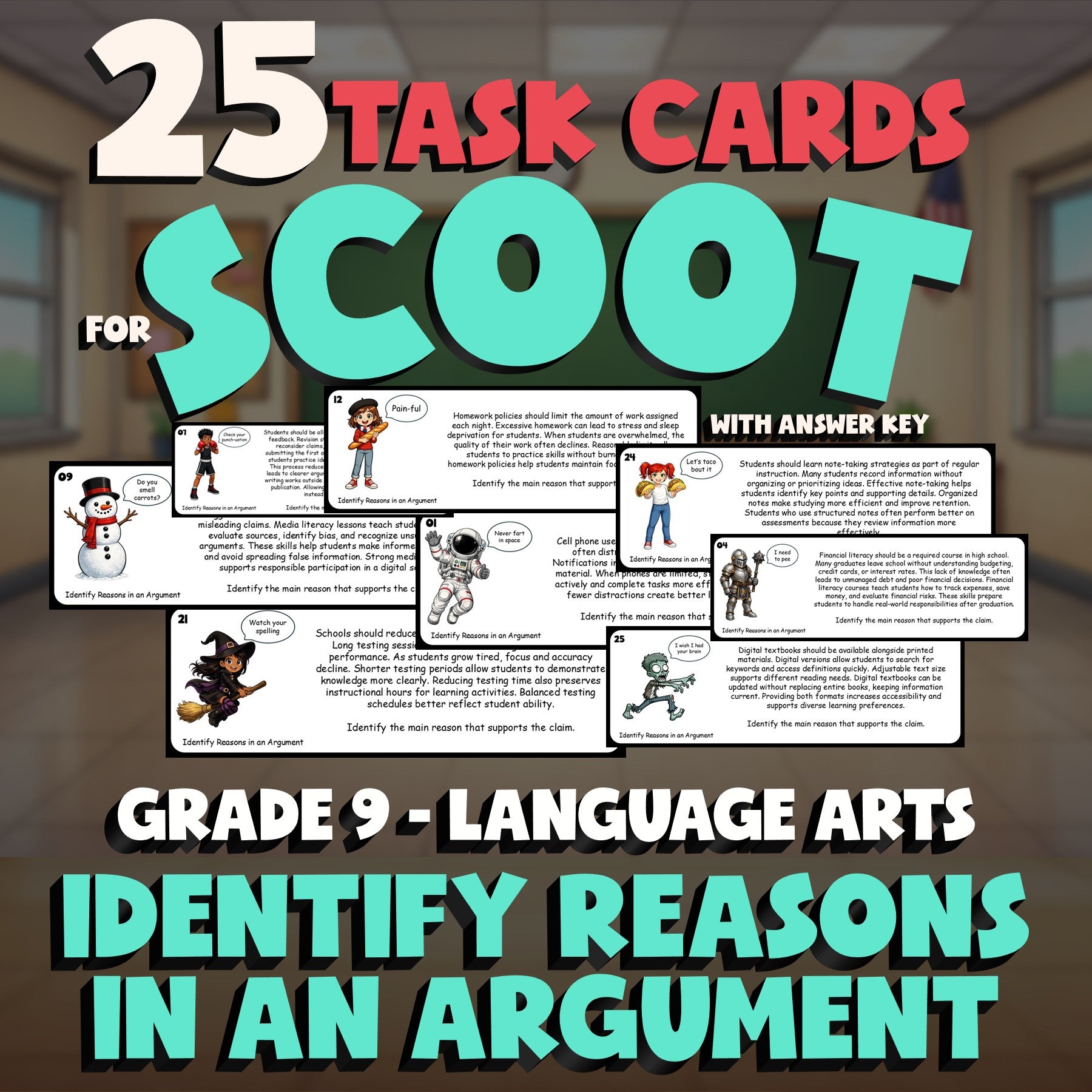 Identify Reasons in an Argument SCOOT TASK CARDS ELA Game - No Prep Grade 9