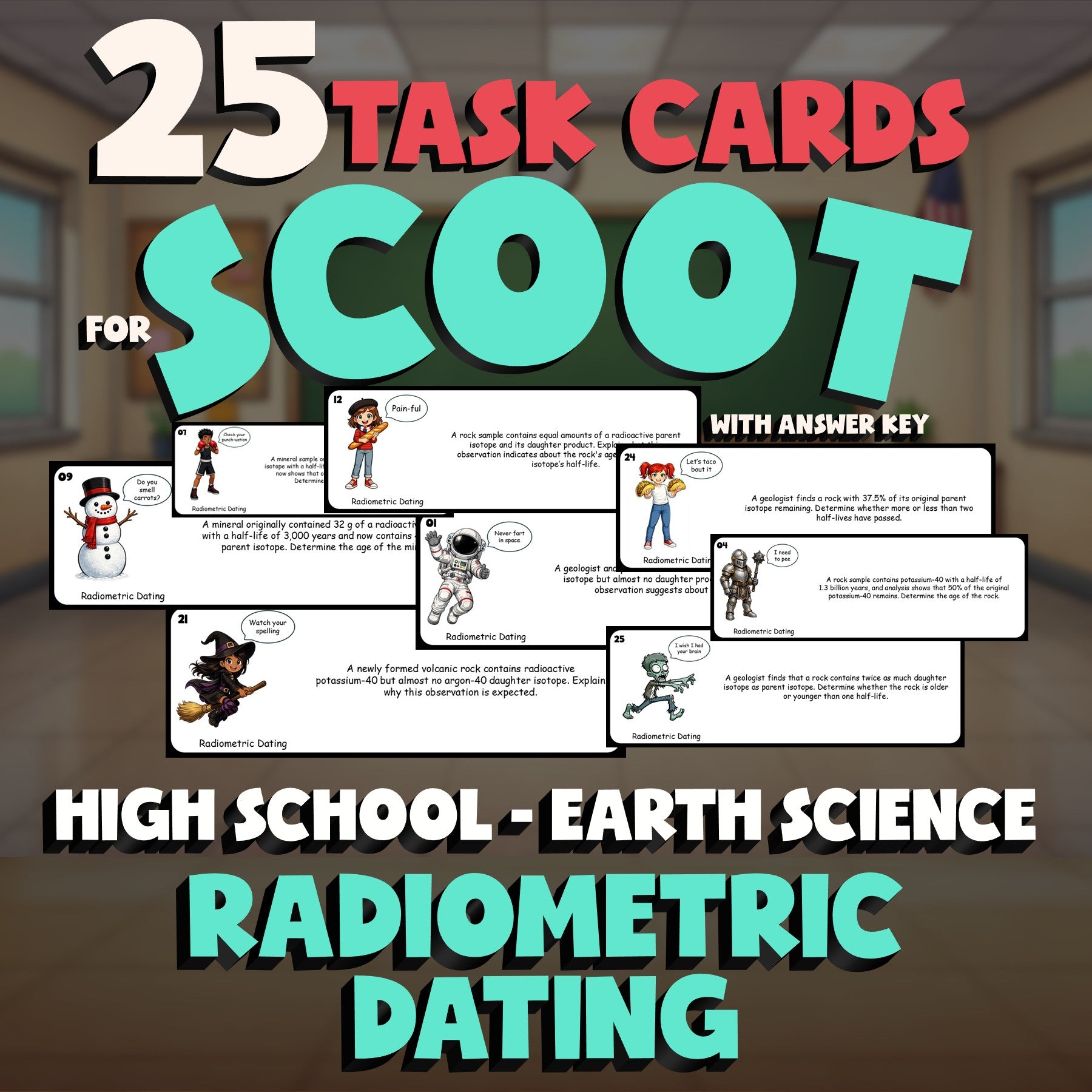 Radiometric Dating SCOOT TASK CARDS Game - No Prep Earth Science Review Activity