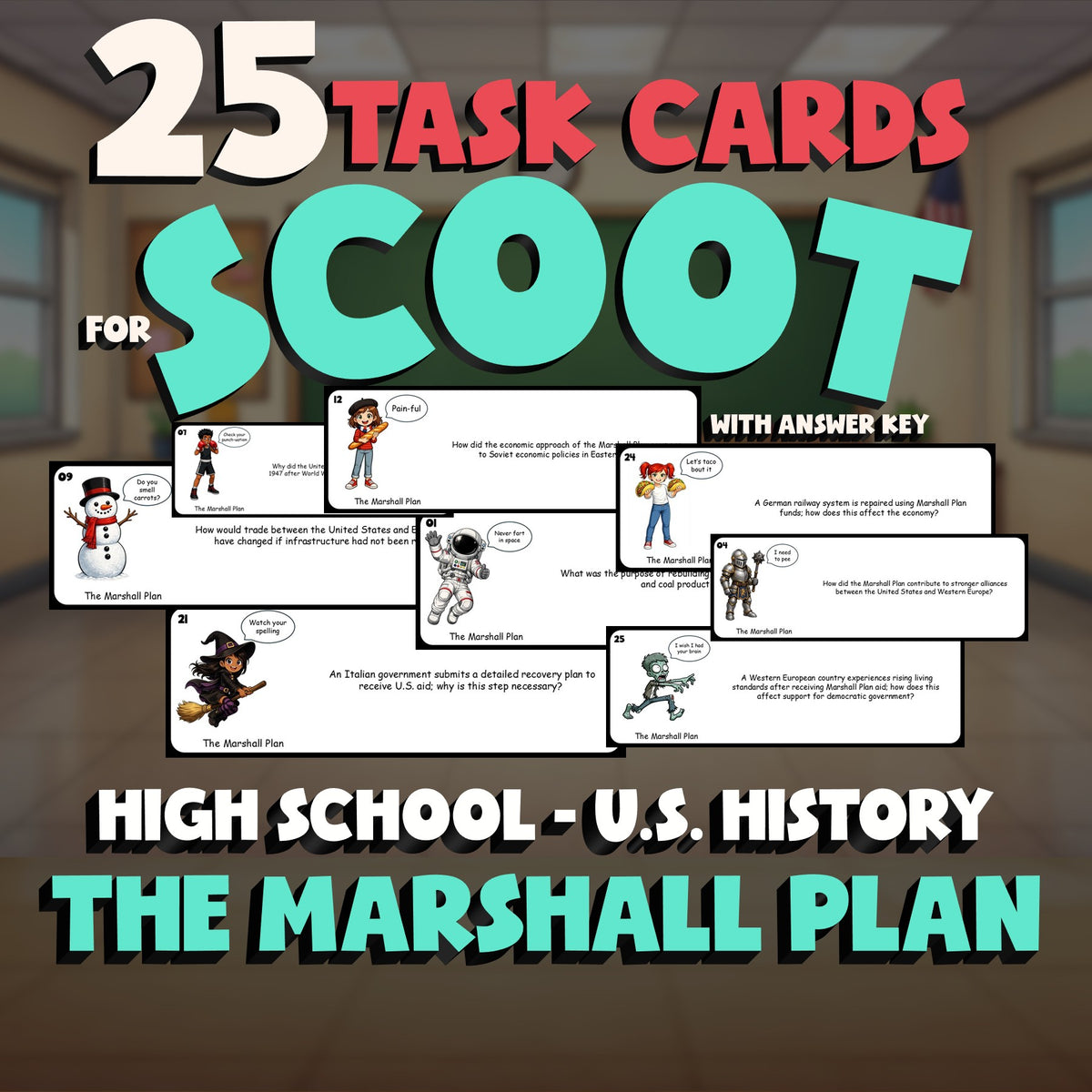 The Marshall Plan SCOOT TASK CARDS U.S. History Game - No Prep Review Activity