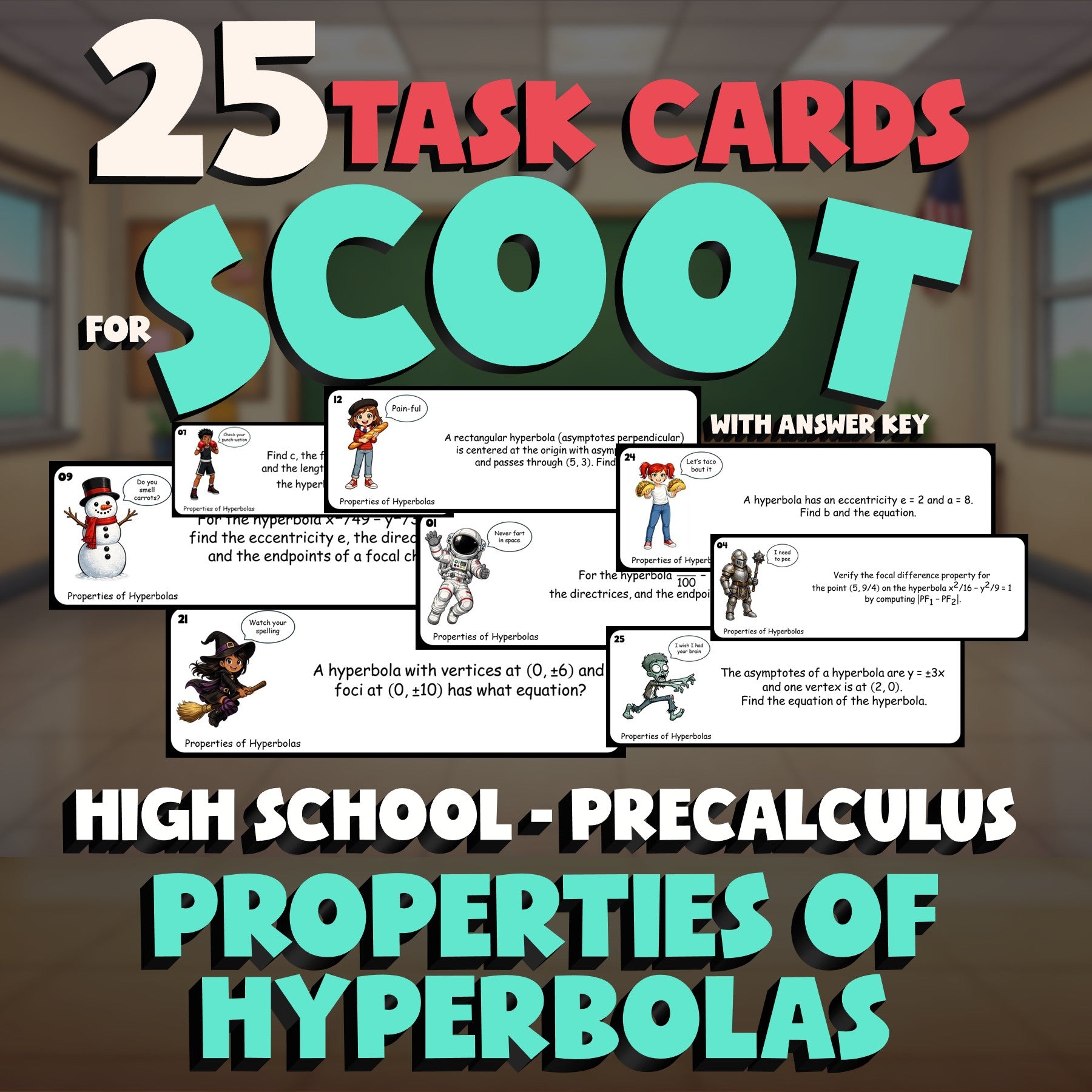 Properties of Hyperbolas SCOOT TASK CARDS Math Game - No Prep PreCalculus Review