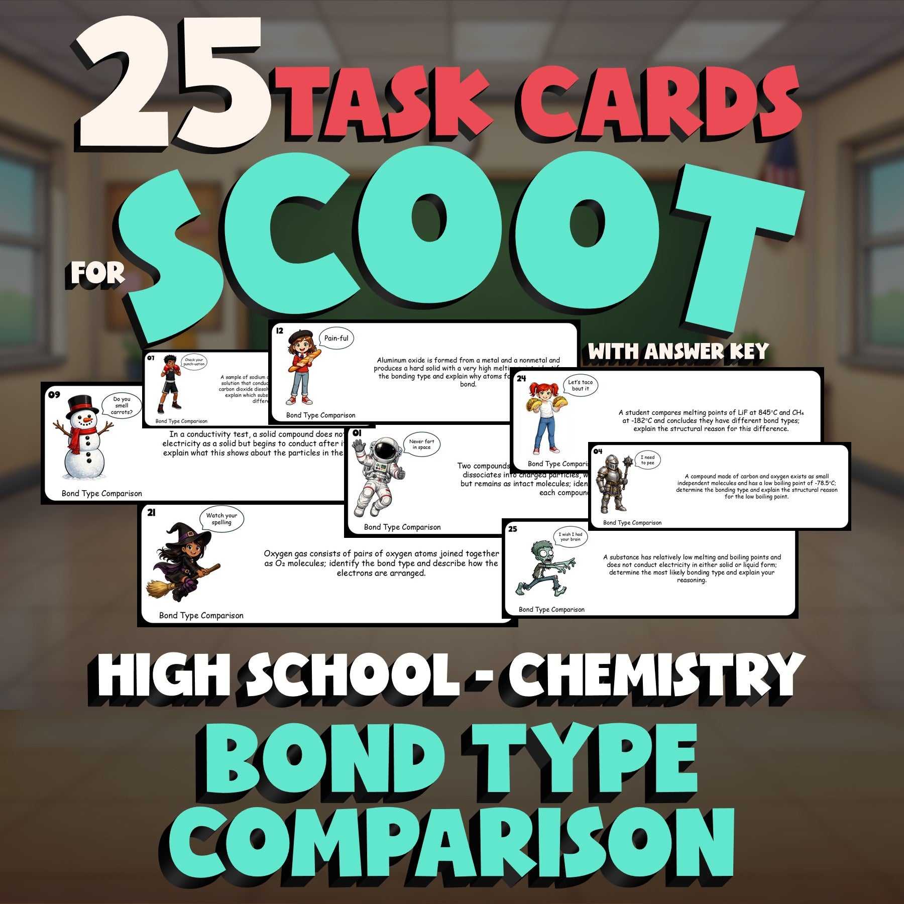 Bond Type Comparison SCOOT TASK CARDS Science Game - No Prep Chemistry Review