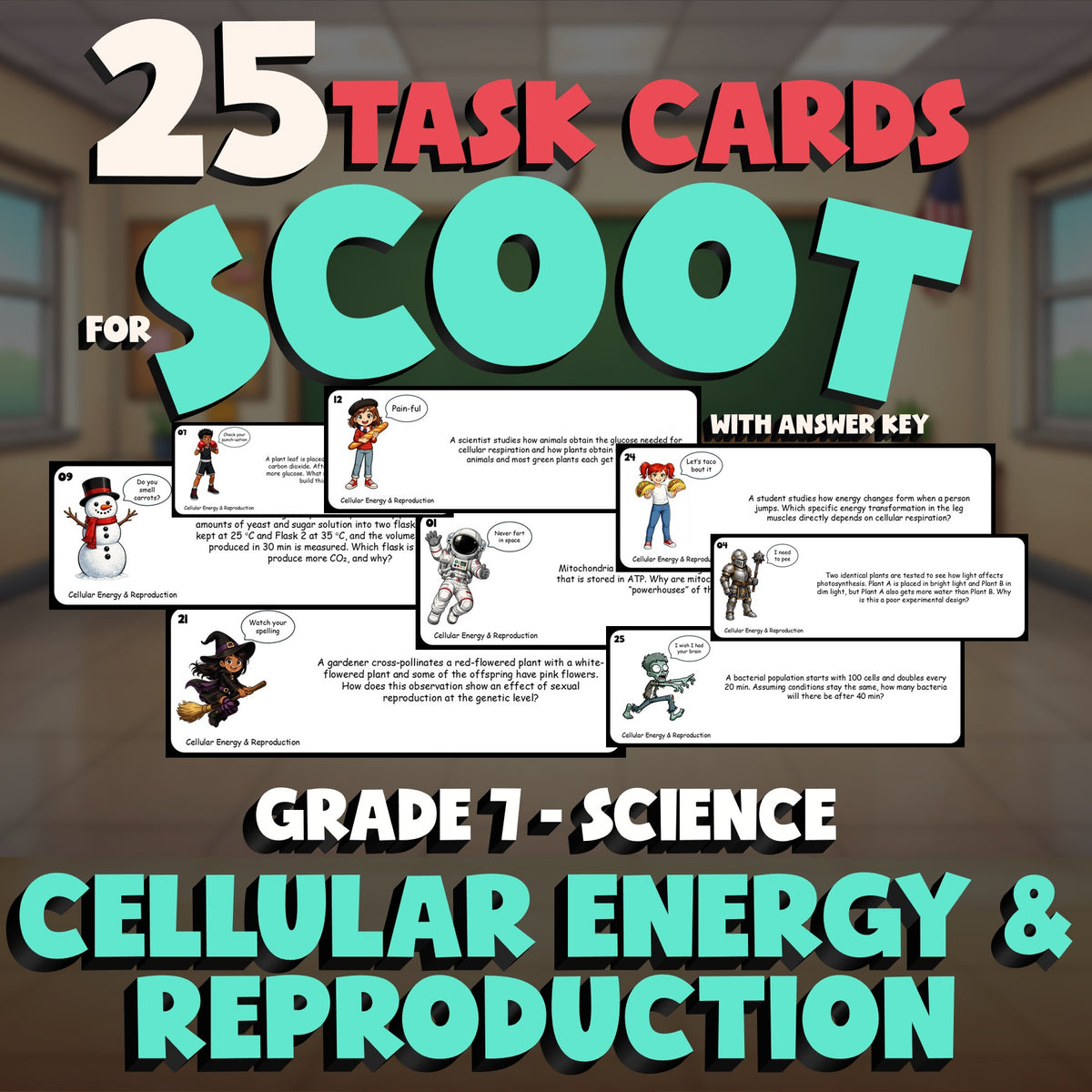 Cellular Energy & Reproduction SCOOT TASK CARDS Science Game - No Prep Grade 7