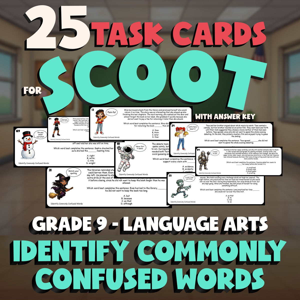Identify Commonly Confused Words SCOOT TASK CARDS ELA Game - No Prep Grade 9