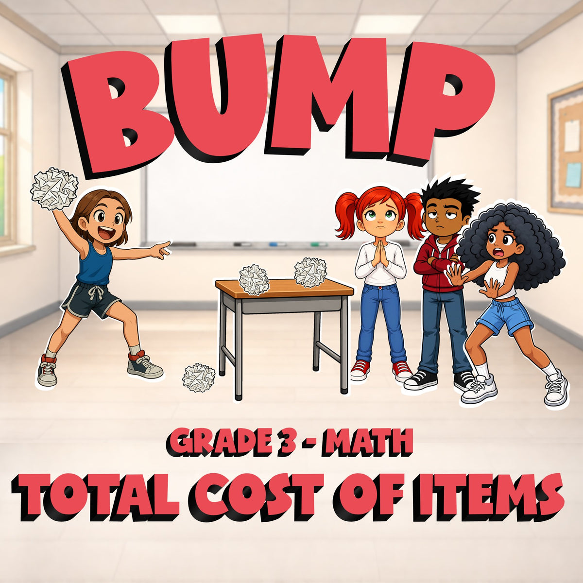 Total Cost of Items BUMP Math Game - No Prep Grade 3 Review Activity