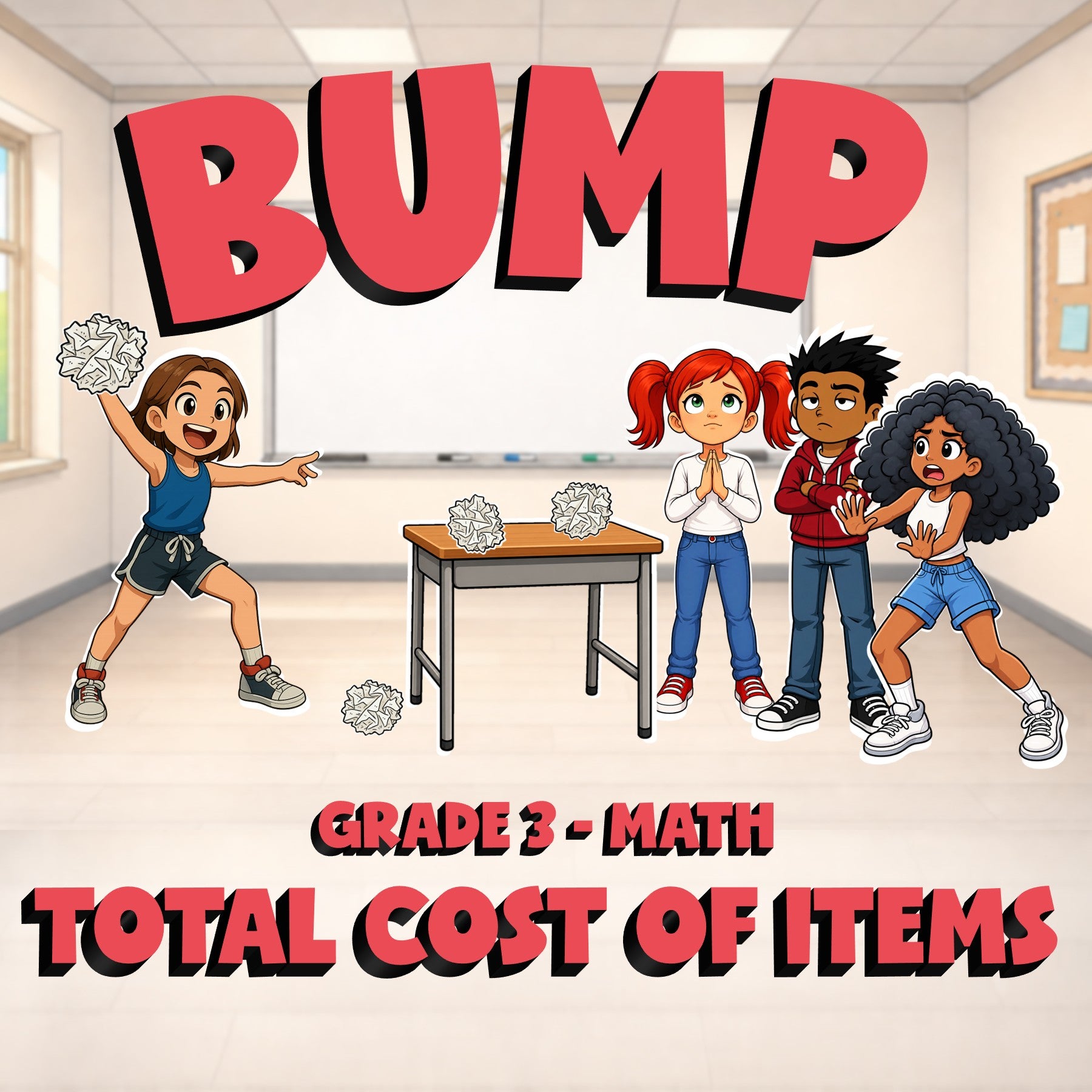 Total Cost of Items BUMP Math Game - No Prep Grade 3 Review Activity